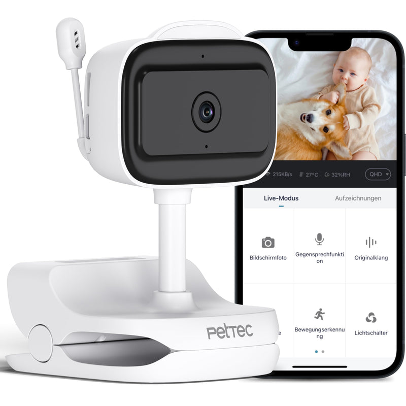 PetTec® Cam Feel Sensor - Indoor surveillance camera for pets & babies with app [HD+] - Pet camera Dog camera with motion & sound detection - Baby monitor with camera & night vision function Sensor Cam Baby & Animal - PawsPlanet Australia