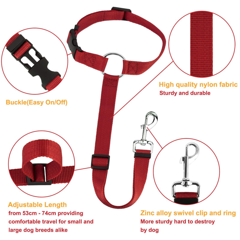 HONZUEN Universal Dog Belt for Car Headrest, 2 Adjustable Multifunctional Seat Belt Dog Seat Belt Car Dog Seat Belt with Carabiner for All Dog Breeds Cats & Car Types (Red) Red - PawsPlanet Australia