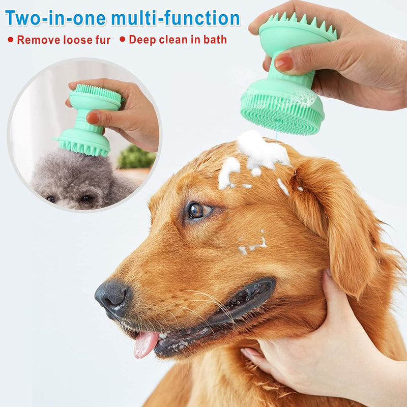 Idepet 4 in 1 Pet Dog Bath Brush,Double Head Cat Dog Massage Brush with Shampoo Dispensers Soft Silicone Brush for Pet Puppy Cats Kitten Teddy Chihuahua Grooming Deshedding Bath Massage (Green) Green - PawsPlanet Australia