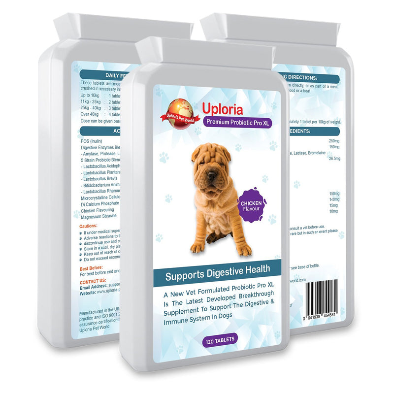 Uploria Pet World Probiotic Supplement For Dogs | 120 Chicken Flavour Tablets | Is Also A Immune System Supplements - PawsPlanet Australia