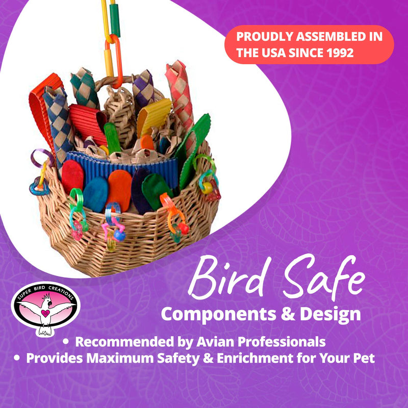 Super Bird Creations SB669 Wicker Foraging Basket Bird Toy, Medium Bird Size, 10” x 4” x 5” - PawsPlanet Australia