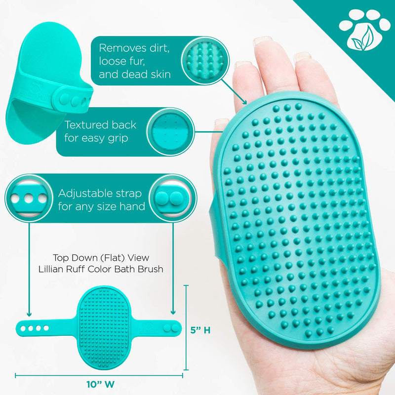 [Australia] - Lillian Ruff Dog Bath Brush - 2 Pack of Flexible Rubber Dog Shower Brush with Adjustable Strap - Soothing Massage Bristles Produce More Lather, Reduce Bath Time, Remove More Dirt & Loose Hair Teal 