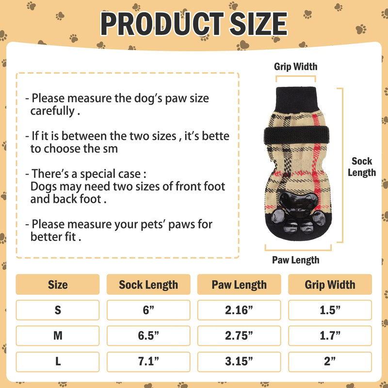 BINGPET Non-Slip Dog Socks Paw Protector with Adjustable Strape - 2 Pairs Classic Plaid Double-Sided Paw Protector Anti-Slip Traction Control for Indoor Wear Beige Small - PawsPlanet Australia