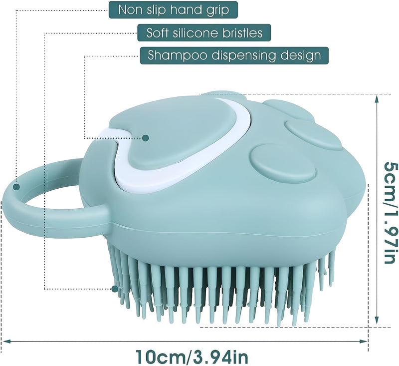 Molain Dog Cat Bath Brush Comb Silicone Rubber Dog Grooming Brush Silicone Puppy Massage Brush Hair Grooming Cleaning Brush Soft Shampoo Dispenser (Blue Paw Shape) 1 - PawsPlanet Australia