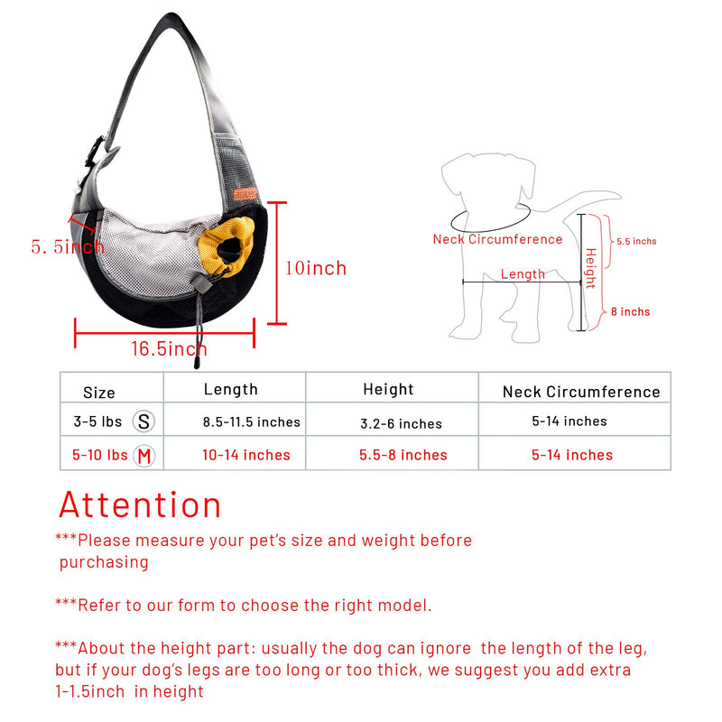 BELPRO Pet Dog Sling Carrier for Small Dogs, Cats and Puppies, Breathable Mesh Pet Front Hands-Free Bag with Adjustable Shoulder Strap for Outdoor and Travel M(UP TO 10LBS) Sunflower Black - PawsPlanet Australia