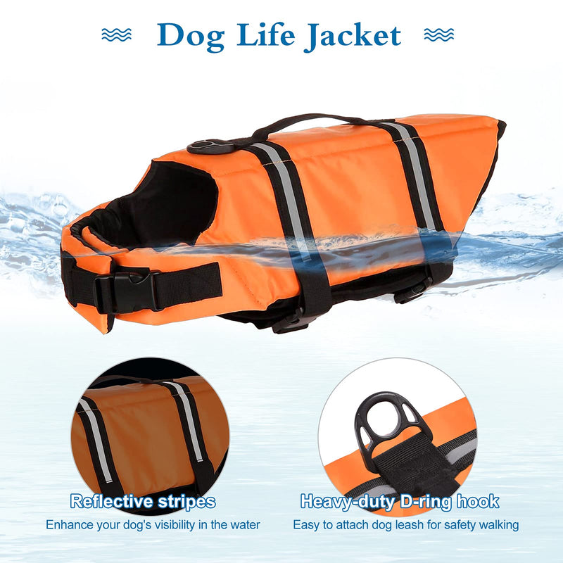 Dogcheer Dog Life Jacket, Dog Life Swim Vest Small Medium Large, Reflective Puppy Life Jacket Dog Floatation Vest PFD with Enhanced Buoyancy and Rescue Handle for Swimming Boating XX-Small Orange(Chest Girth 28-35cm/11-13.78") - PawsPlanet Australia