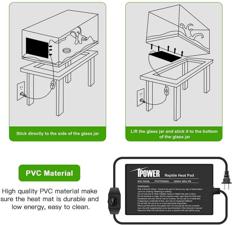 iPower 4"x7" Reptile Heat Mat Under Tank Warmer Terrarium Heater Heating Pad with Temperature Adjustable Controller, Digital Thermometer and Hygrometer with Humidity Probe for Amphibian, Pet 4 X 7 In Pad +Thermo &Hygro meter - PawsPlanet Australia