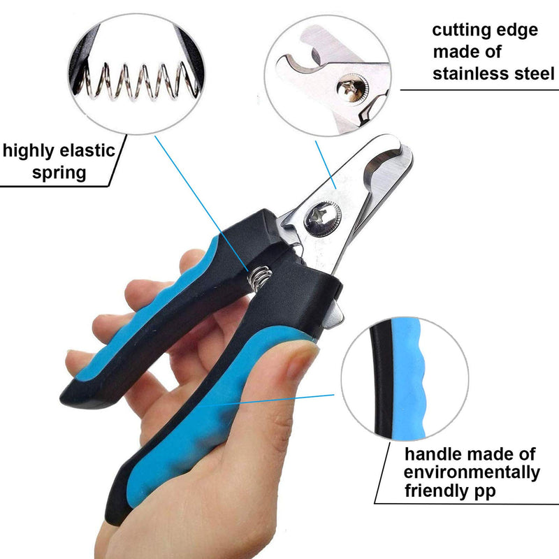 EasyULT Dog and Cat Nail Clipper, Professional Stainless Steel Nail Clipper for Dog Protection, with Safety Lock and Non-Slip Rubber Handles (Blue) Blue - PawsPlanet Australia