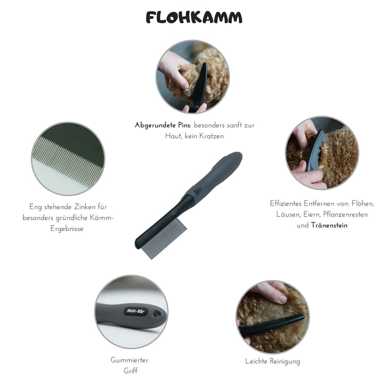 Moki Bear flea comb, lice comb & dust comb for cats & dogs - against fleas & lice - professional flea comb for dogs & cats - nit comb for animals - PawsPlanet Australia