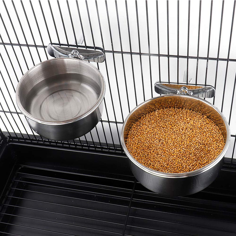 [Australia] - FinYii 2-Pack Bird Parrot Feeding Cups with Clamp, Stainless Steel Food Water Bowls Dish for Small Animal, Chinchilla, Ferret, Cockatiel, Conure, Parakeet 