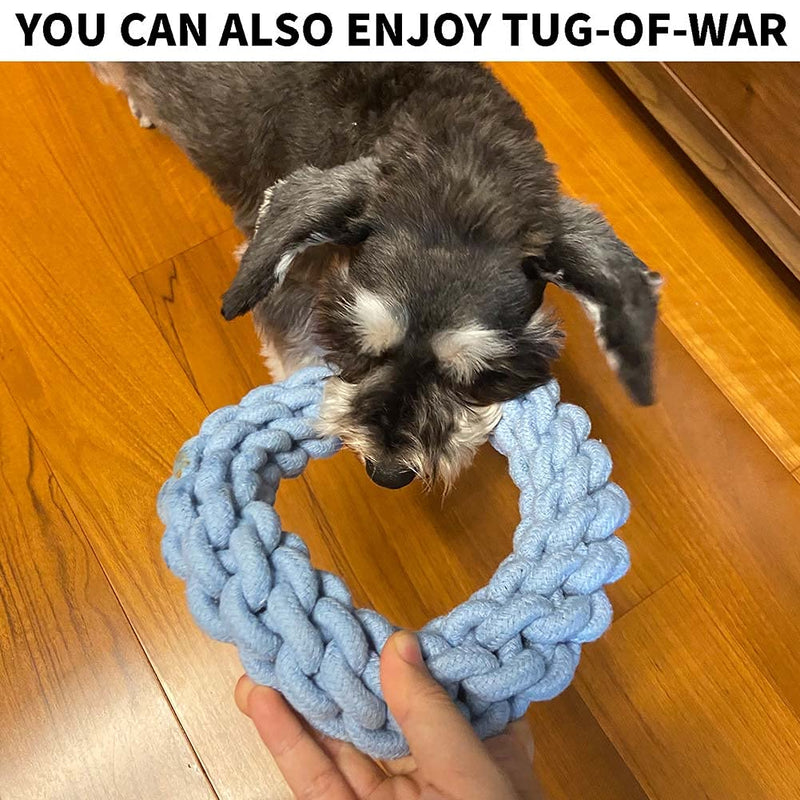 Dog Rope Toys for for Medium and Small Dogs: 7.87" in diamete for Dog Tug of War & Teething & Cleaning，Indestructible Dog Chew Toys Tough , Made of Natural Cotton Thread (Blue) Blue - PawsPlanet Australia