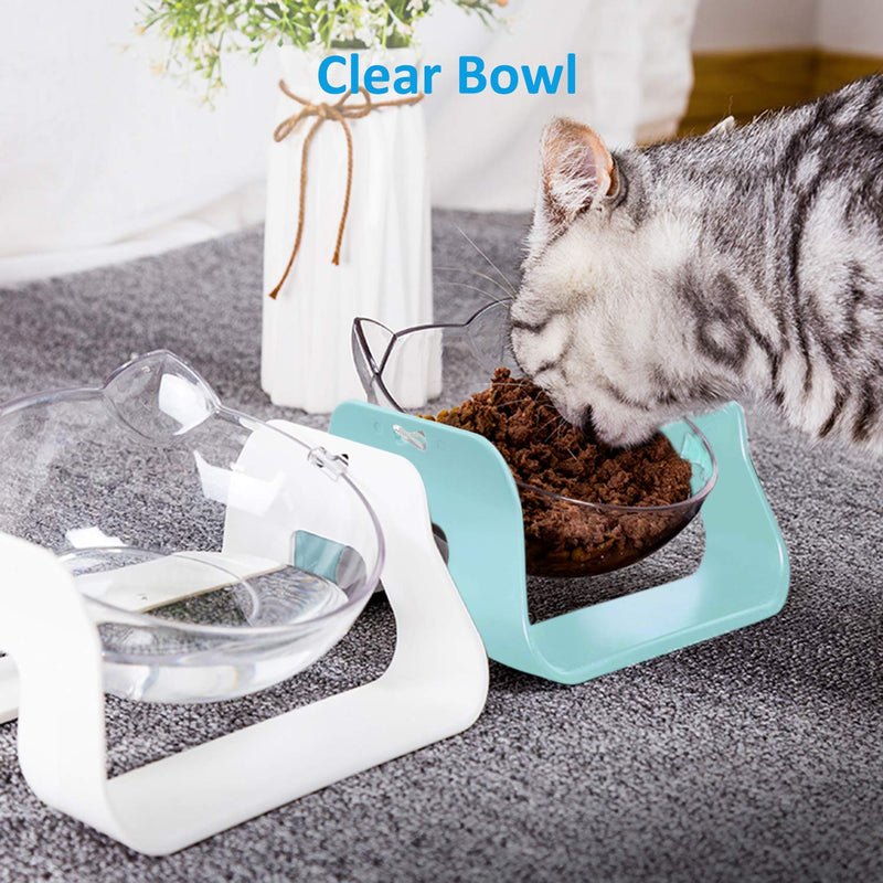 Cat Bowl Raised Stand Tilted Angled,Cute Shallow Elevated Cat Food Water Bowl Pet Dish Transparent Plastic Cat Feeding Bowls Good Non Slip Proof Adjustable Detachable Heavy Duty Durable CatEar (White) White - PawsPlanet Australia