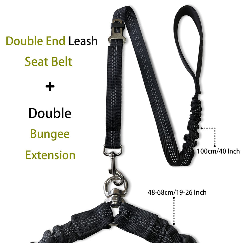 Kelivi Double Dog Lead, Dual Lead for Dogs No Tangle with Two Padded Handle & Car Seat Belt Buckle, 360° Swivel Heavy Reflective Adjustable Bungee Double Dog Leash for Walking Medium Large Dog (Black) Black - PawsPlanet Australia