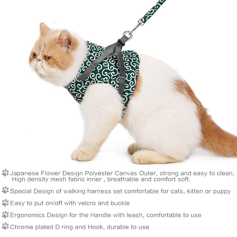 Tineer Puppy Cat Walking Harness with Leash Set,Escape-Proof Adjustable Cat Harness Soft Padded Vest for Kittens (S, Green) S - PawsPlanet Australia