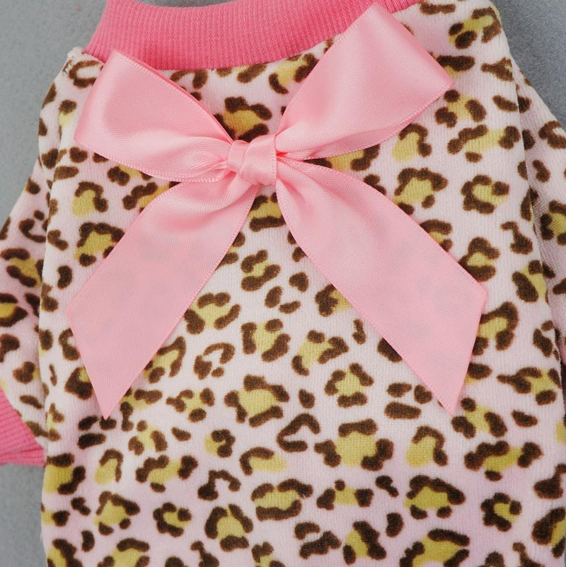 [Australia] - Fitwarm Leopard Print Velvet Pet Dog Jumpsuit with Ribbon X-small (Chest12" Back8") 