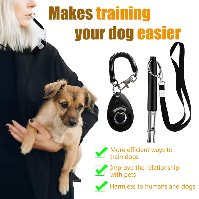 Professional Dog Whistle and Dog Clicker Set, Supersonic Dog Training Whistle for Recall with Black Lanyard Adjustable Frequency Puppy Clickers for Training Stop Barking Pet Obedience(2 Pieces) - PawsPlanet Australia