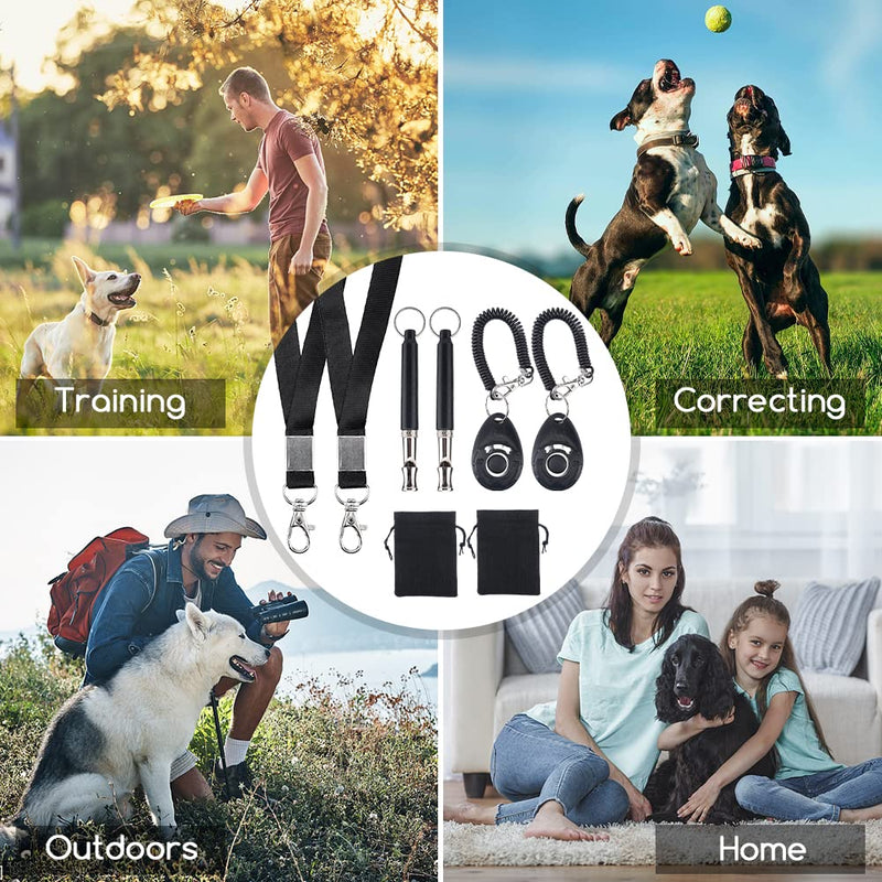 POHOVE 8pcs Dog Whistle And Clicker Training Set & Black Strap Lanyard,Storage Bag,Dog Whistle To Stop Barking,Adjustable Silent Dog Whistle,For Dog Recall Behavioral Silent Training - PawsPlanet Australia