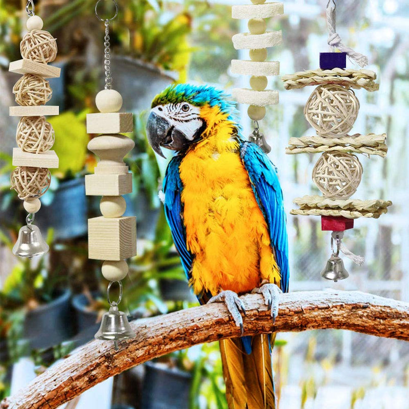 onebarleycorn - 7 Pcs Bird Toys for Parrots,Bird Parrot Swing Chewing Natural Wood Hanging Bell Bird Cage Toys Suitable for Small Parakeets, Cockatiels, Conures, Finches,Budgie,Macaws,Love Birds - PawsPlanet Australia