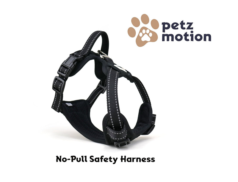 Petzmotion No-Pull Safety Dog Harness, Adjustable Reflective Outdoor Pet Vest with Handle, Durable Breathable Material (XS - Extra Small, Black) XS - Extra Small - PawsPlanet Australia