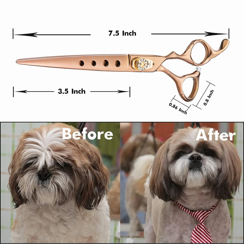 PURPLEBIRD Straight Dog Grooming Scissors Pet Cutting, Thinning Texturizing Shears Professional Safety Blunt Tip Trimming Shearing for Dogs Cats Japanese Stainless Steel 7 Inch, 7.5 Inch Bronze 7.5“ Cutting Scissor - PawsPlanet Australia