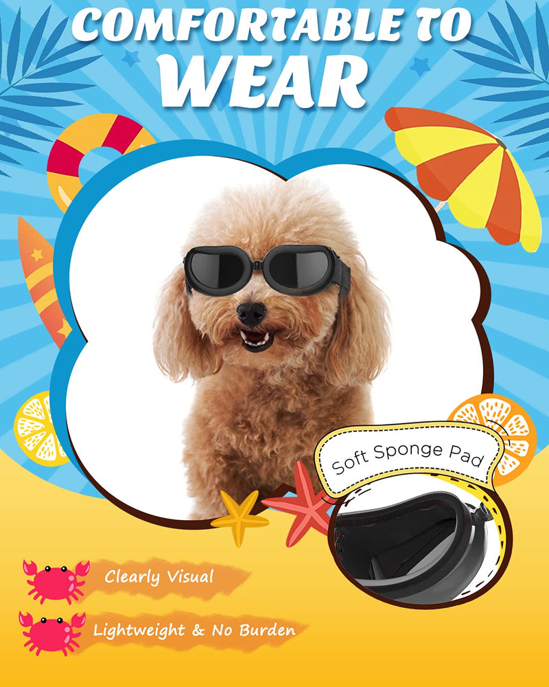 Lewondr Small Dog Sunglasses UV Protection Goggles Eye Wear Protection with Adjustable Strap Waterproof Doggy Sunglasses for Dogs Pet Sun Glasses Doggie Windproof Anti-Fog Glasses Black - PawsPlanet Australia
