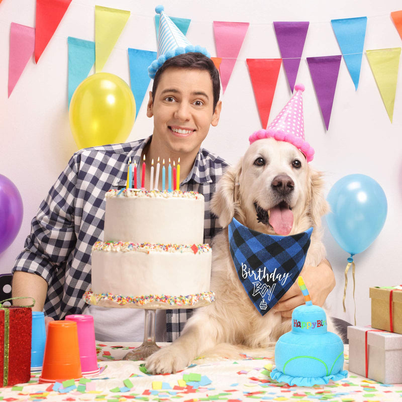 [Australia] - Dog Birthday Boy Bandana Hat Scarfs Flag and Birthday Cake Squeaky Dog Toy with Soft Stuffing Party Supplies for Big Medium Large Dogs 