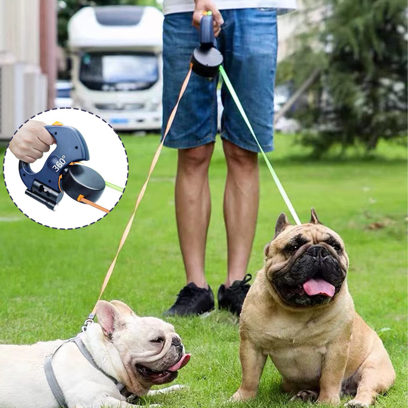 Morn Light 3-in-1 Double Dog Leash Dual Head Auto Retract Dog Leash, Flashlight and Poop Bag Holder for Small and Medium Dogs Less Than 50 Pounds - PawsPlanet Australia