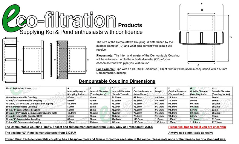 eco-filtration 1.5"/43MM SOLVENT WELD DEMOUNTABLE COUPLING UNION POND PIPE FITTING PUMP UV CONNECTION - PawsPlanet Australia