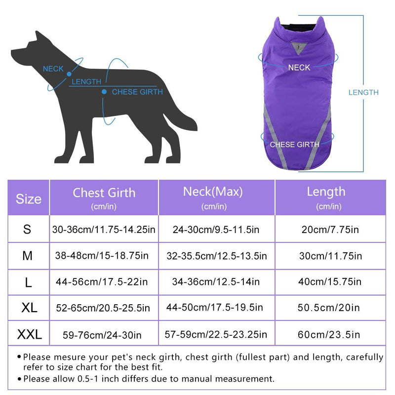 Dog Coat Winter Pet Jacket Vest Warm Dog Jacket Winter Clothe Reflective Jacket Safty Coat Warmer Cotton With Collar Hole for Small Medium Dogs Purple XXL - PawsPlanet Australia