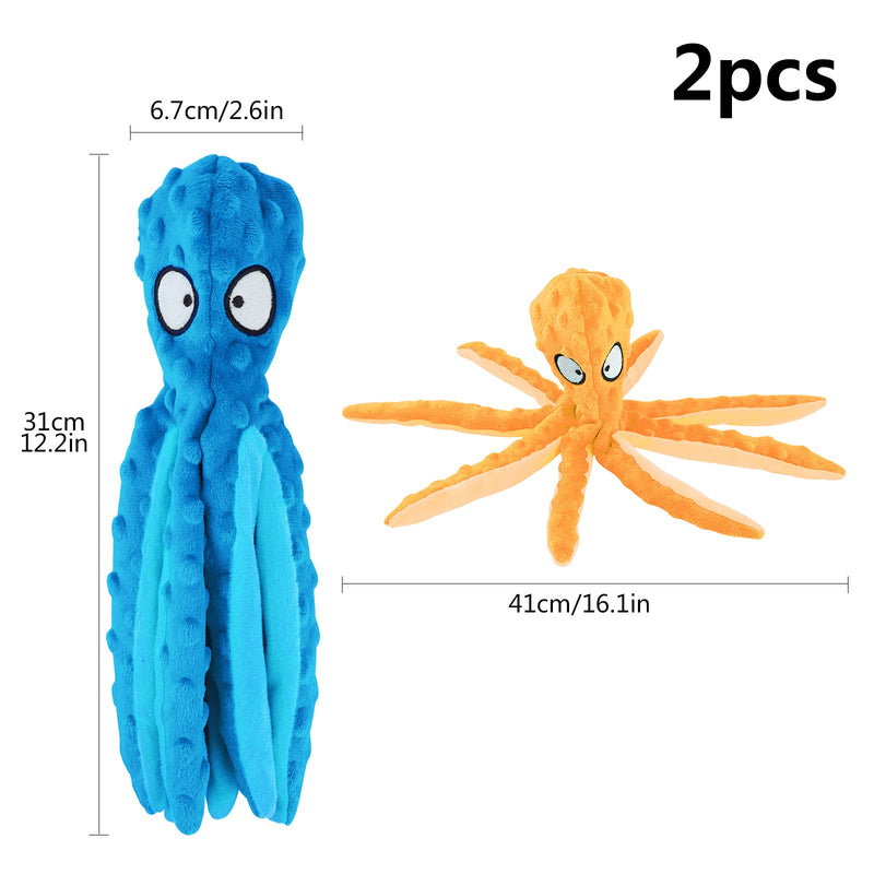 2 Pcs Dog Squeaky Toys,No Stuffing Dog Plush Toys Octopus Dog Cleaning Teeth Chew Toys with Crinkle Paper Squeaky Interactive Dog Toys Durable Interactive Dog Chew Toys for Dogs Orange,Blue - PawsPlanet Australia