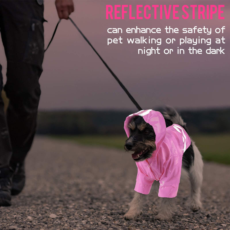 Dog Raincoat Rain Boots Set Include 1 Set Pet Raincoat and 2 Sets Waterproof Pet Boots Shoes, Hooded Four-Leg Dog Jacket Puppy Rain Poncho with Reflective Stripe for Dogs (Pink, Black, Rose Red, S) Pink, Black, Rose Red Small - PawsPlanet Australia