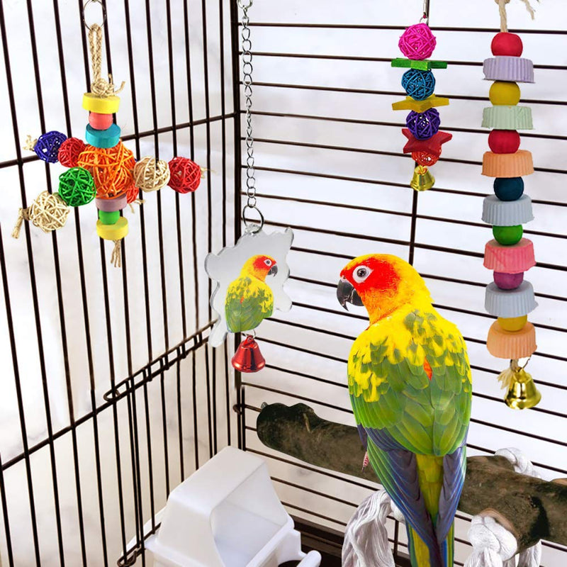 MQ Bird Parrot Toys - 8 Pack Swing Chewing Toys, Hanging Ladders Bird Cage Accessories for Parakeets, Cockatiels, Conures, Macaws, Mynah, Finches Toys - PawsPlanet Australia