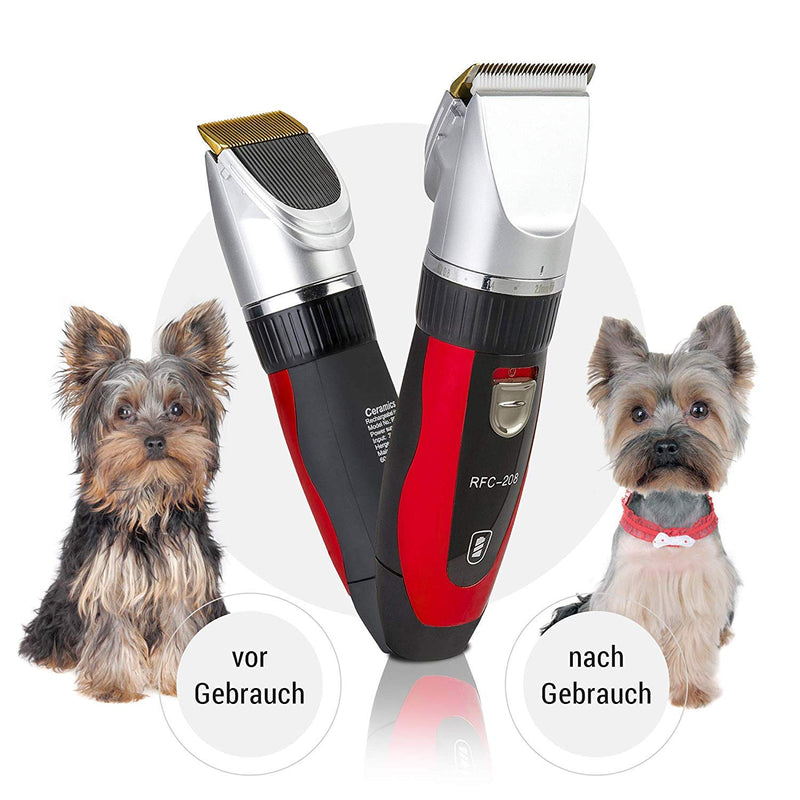 Ceramics RFC-208 Pet Grooming Kit Quiet and Low-Noise Pet Hair Trimmer with Turbo Sense Technology and 4 Attachments for 25 Cutting Lengths, Wireless Rechargeable Pet Hair Trimmer Red - PawsPlanet Australia