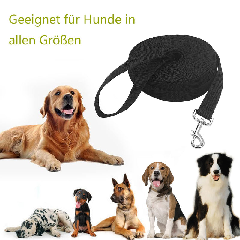 Towing leash for dogs, 10 m robust nylon dog leash, durable training leash with D-carabiner and hand strap for large, medium, small dogs, black - PawsPlanet Australia