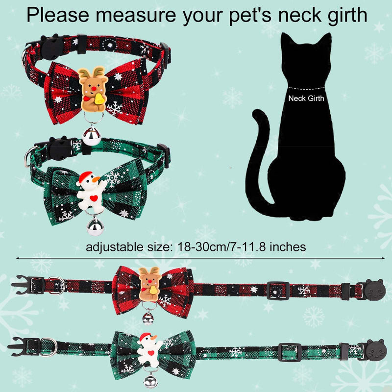 2pcs Christmas Cat Collar, 18-30cm Adjustable Cat Collar with Bell Detachable Cat Collar for Christmas Kitten Adult Cat Christmas Snowman - PawsPlanet Australia