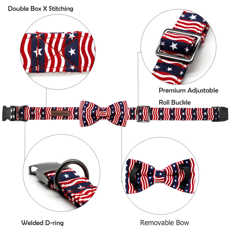 Lionheart glory American Flag Dog Collar, 4 of July Dog Bow Collar Heavy Duty Adjustable Patriotic Dog Collar with Bowtie for Medium Dogs Pet Gift Medium (Pack of 1） A:American flag - PawsPlanet Australia