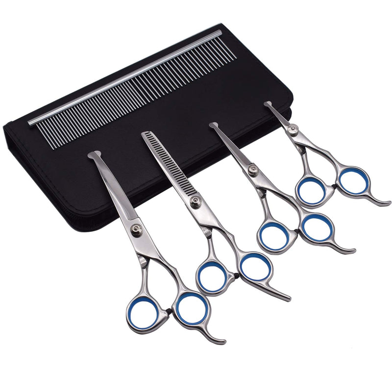 [Australia] - Vhabob Dog Grooming Scissors Kit, Professional Pet Grooming Trimmer Set for Dogs with Safety Round Tips, 5 in 1 Heavy Duty Thinning Straight Curved Shears with Comb for Cat Pet 