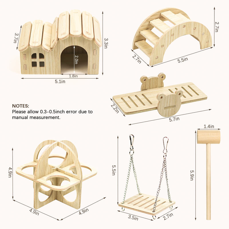 Omawrf Dwarf Hamsters House DIY Wooden Gerbil Hideout Bridge Swing and Chinchilla Seesaw, Pet Sport Exercise Toys Set, Sugar Glider Syrian Hamster Cage Accessories, Suitable for Small Animal H01 - PawsPlanet Australia