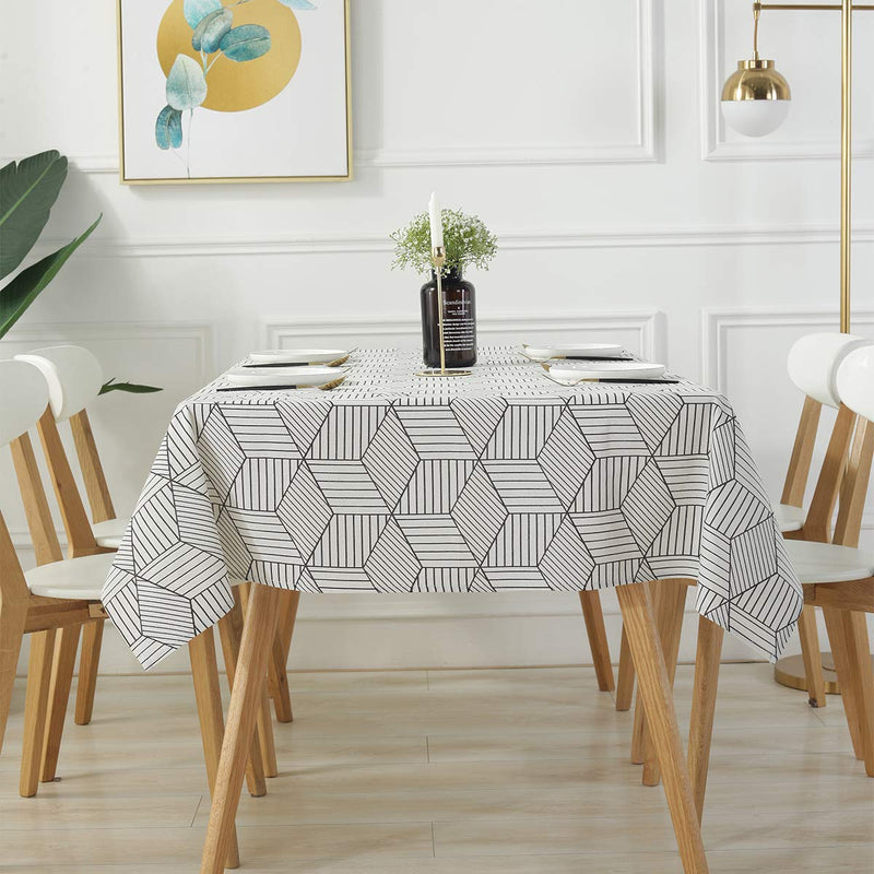 SASTYBALE Rectangle Tablecloth Geometric Style Cotton Linen Table Cloth Dust-Proof Table Cover for Kitchen Dinning Tabletop Decoration (Rectangle/Oblong, 52" x 70" (4-6 Seats), White) A-white Rectangle/Oblong, 52" x 70" (4-6 Seats) - PawsPlanet Australia