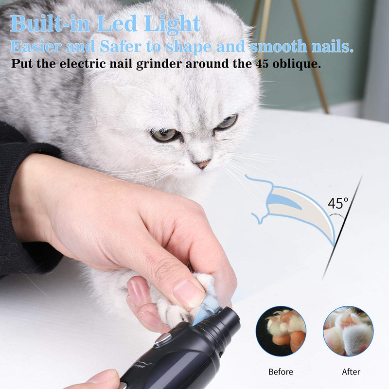 Dog Nail Grinder with LED Light - Professional Quiet Pet Nail Trimmers, Rechargeable Electric Dog Nail Clippers, Painless Paws Nail File Grooming & Smoothing for Small Medium Large Dogs & Cats - PawsPlanet Australia