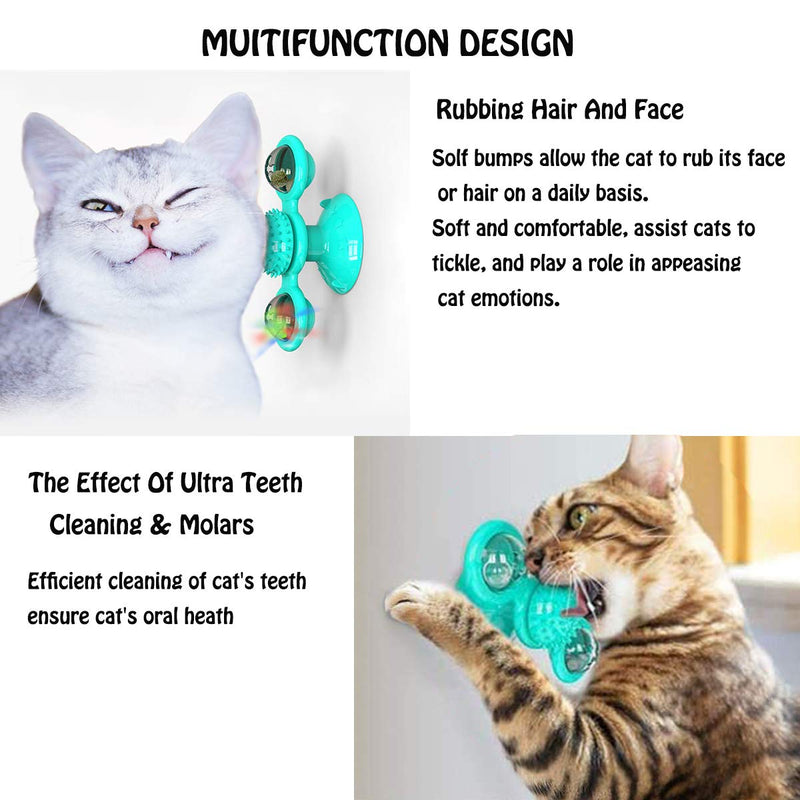 [Australia] - HH HHAO SPORT Windmill Cat Toy Turntable Cat Spinning Toy Teasing Interactive Cats Suction Cup Toy Indoor Cat Spinner Aggressive Kitty Toy Massage/Tickling Ball with Glowing Ball and Catnip Blue 