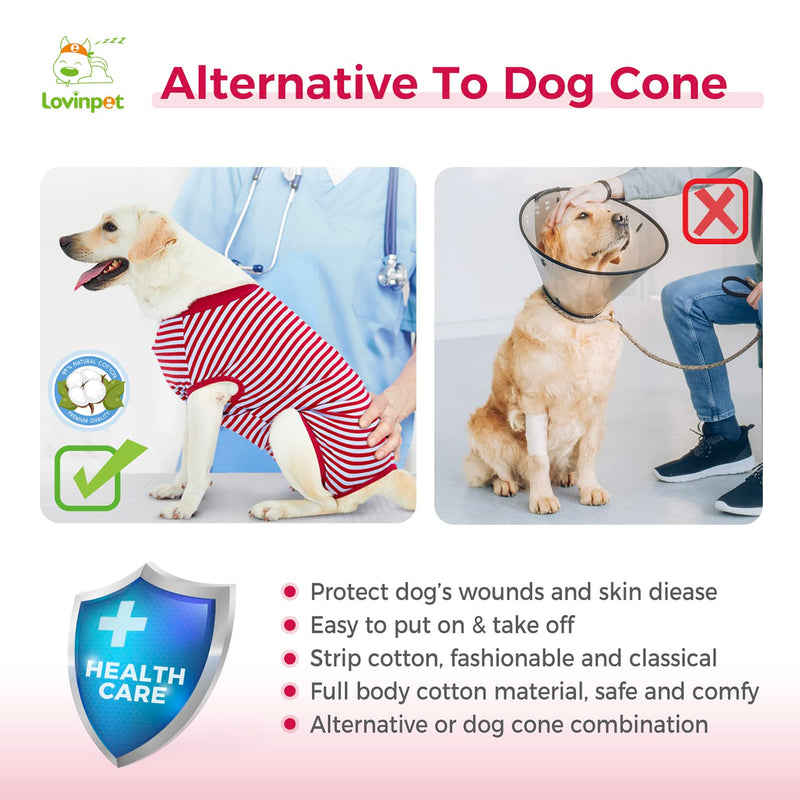 LovinPet Recovery Shirt - Full Coverage Dog's Bodysuit Wound Protective Surgical,E-Collar Alternative Recovery Snugly Suit for Abdominal Wounds After Surgery Anti-Licking Dog Onesies,Short Legs,L Large Red collar/Red - PawsPlanet Australia