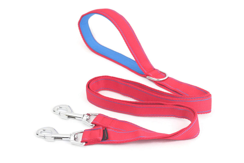 COUPLER DOUBLE DOG LEAD 100cm/1m/40in duplex with Lead DOUBLE with ADDITIONAL NEOPRENE HANDLE STRONG dog's leash/lead splitter HAND MADE, GENUINE DogDirect London Cou1mNeo (Red-blue) DN6 Red-blue - PawsPlanet Australia