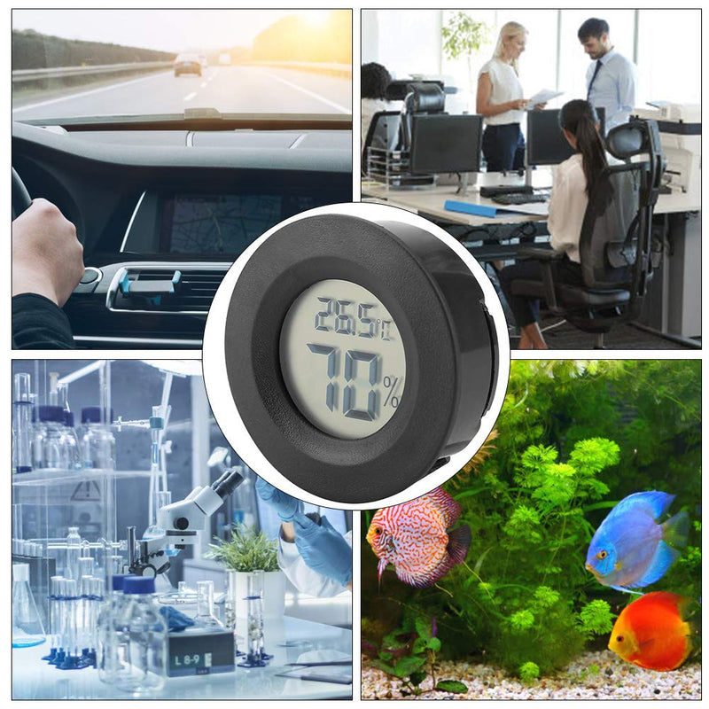 Pssopp Reptile Thermometer Hygrometer Round Shape Digital Temperature Humidity Gauge Meter for Reptile Incubator Aquarium Poultry Office Living Room (Black) Black - PawsPlanet Australia