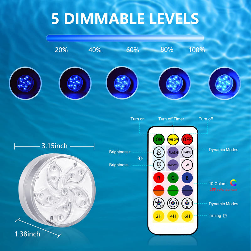 Hot Tub Lights, Kriogor RGB 11 LED Pond Lighting Pool Light, IP68 Waterproof Battery Operated Pool Lighting with RF Remote Control for Garden Vase Decoration 2Pack - PawsPlanet Australia