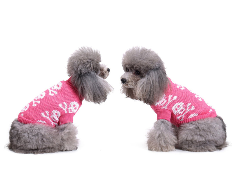 [Australia] - S-Lifeeling Skull Dog Sweater Holiday Halloween Christmas Pet Clothes Soft Comfortable Dog Clothes - Pink Dog - Back Length 12" 