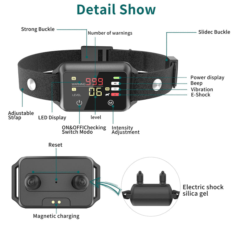 Metkiio Smart Bark Collar, High Sensitive Anti Bark Collar with Touch Screen, Rechargeable No Barking Dog Collar with Sound, Vibration & Static Modes, No Bark Collar for Small Medium Large Dogs - PawsPlanet Australia