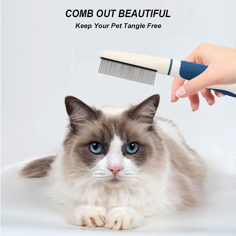 Stainless Steel Teeth Cat and Dog Pet Grooming Comb, Safe & Gentle Removes Loose Undercoat and Tangled Hair, Metal Comb for Long and Short Haired Cats and Dogs, Professional Grooming Tool - PawsPlanet Australia
