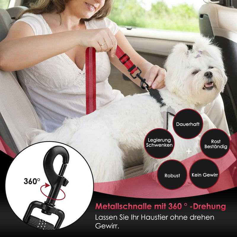 Eyein dog seat belt, 3 in 1 seat belt dog car with reflective elastic nylon bungee, dog seat belt for all dog breeds and car seats trunk, 70 cm (red) 70 cm (55-70 cm) red - PawsPlanet Australia