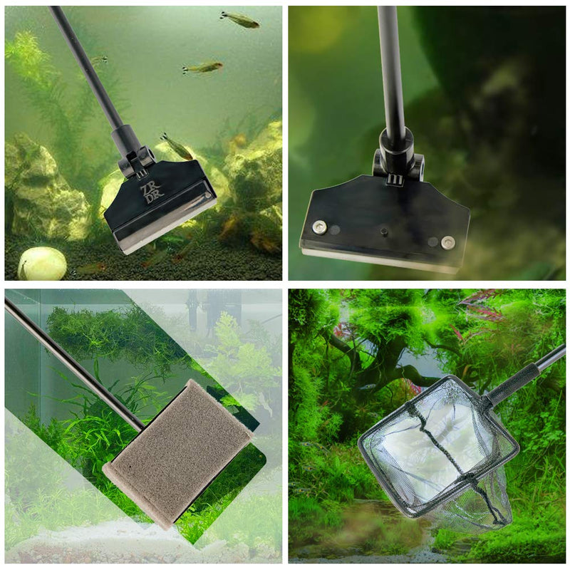 [Australia] - ZRDR Stainless Steel Algae Scraper Aquarium Cleaning Tool for Glass Aquariums, Including Algae Scraper, Sponge Pad, Fish Net, Cleaning Brush, Adjustable Length, Durable, Does Not Hurt The Fish Tank 